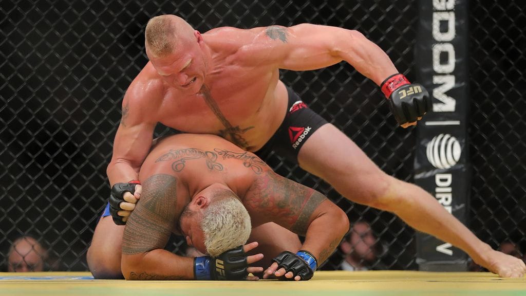Brock Lesnar kuritti Mark Huntia viime heinäkuussa.