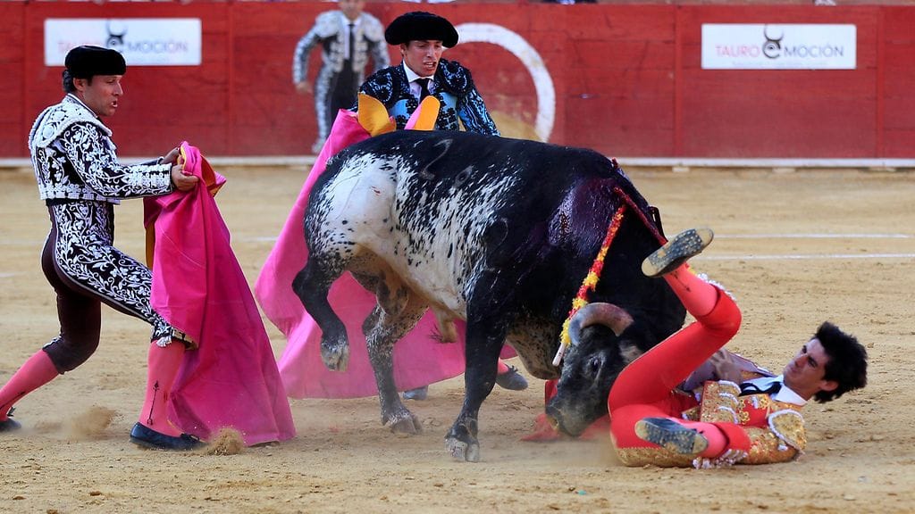 Härkätaistelija Victor Barrio (maassa) kuoli härkätaistelussa saamiinsa vammoihin 9. heinäkuuta 2016.