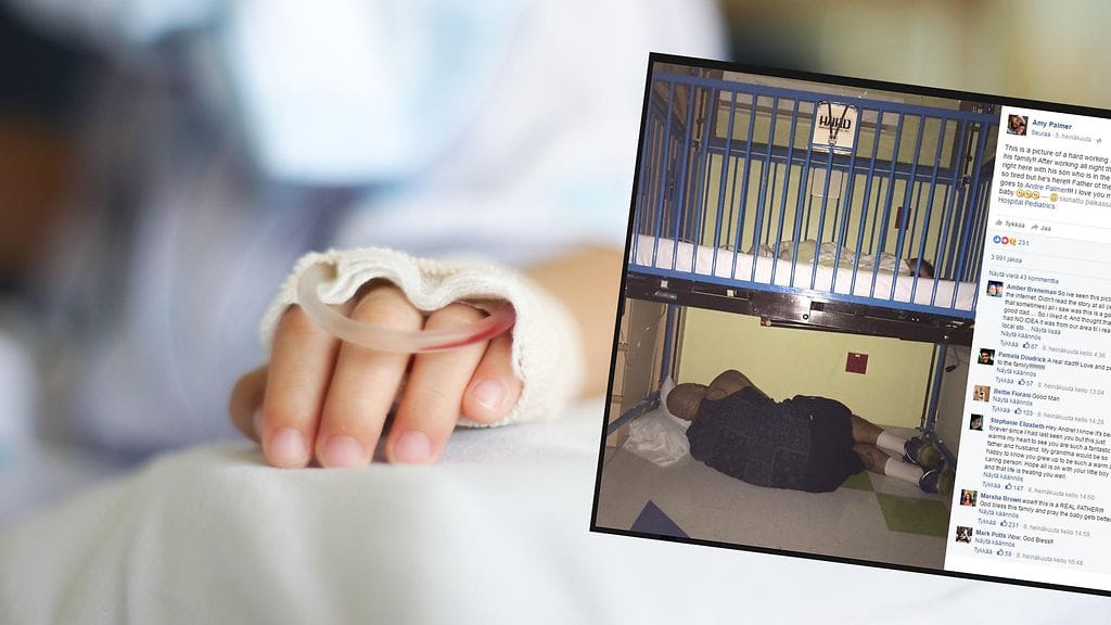 Poikansa luona sairaalassa nukkuva isä on yllättynyt nopeasti leviämään lähteneen kuvan suosiosta.