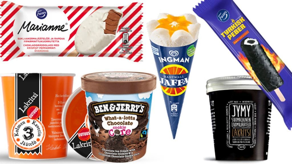 Kuvassa suomalaisten ruokakauppojen pakastealtaiden kesän 2016 suosikkeja.