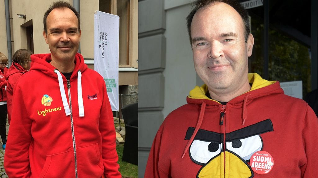 Peter Vesterbacka vasemmalla SuomiAreenassa 13. heinäkuuta 2016 ja oikealla SuomiAreenassa 17. heinäkuuta 2013.