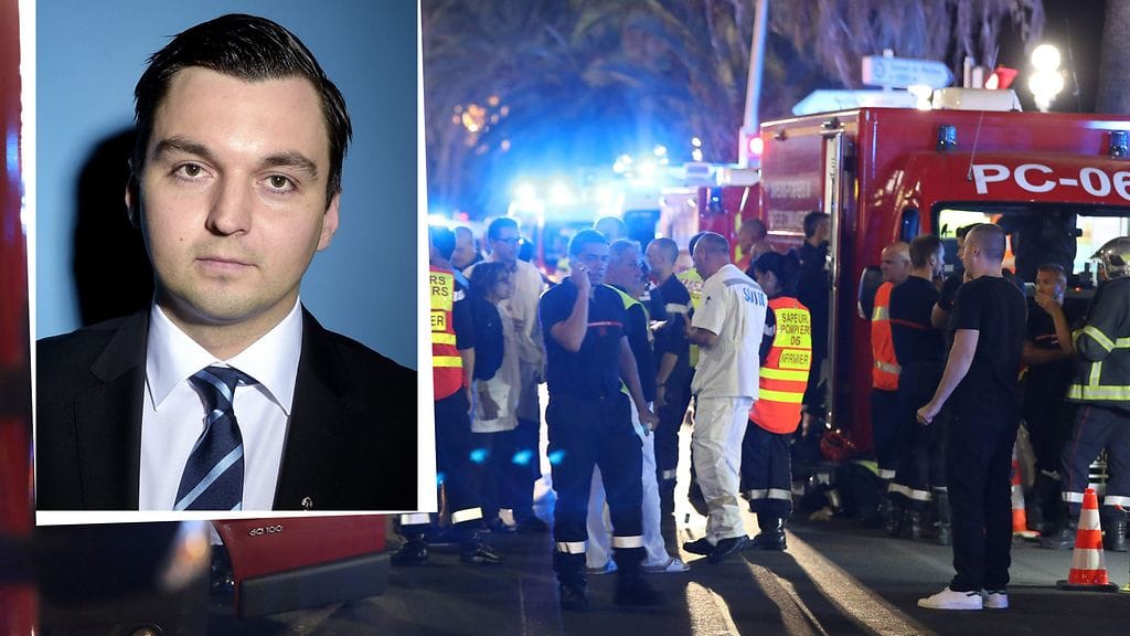 Nizzassa lomaileva kansanedustaja Joakim Strand oli palaamassa ravintolasta hotelliinsa, kun isku tapahtui.