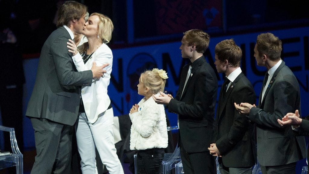 Teemu ja Sirpa Selänne ja perhe 11.1.2015 Anaheimissa