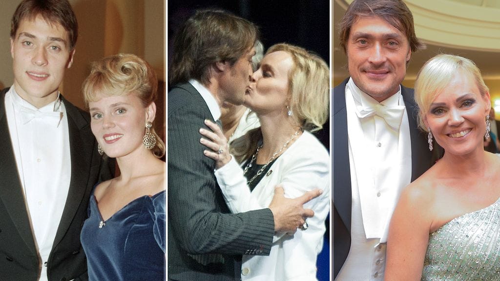 Teemu ja Sirpa Selänne Linnan juhlissa 1994 (vasemmalla), Teemun paidanjäädytysjuhlallisuuksissa Anaheimissa 2015 (keskellä) sekä Linnan juhlissa 2014 (oikealla).