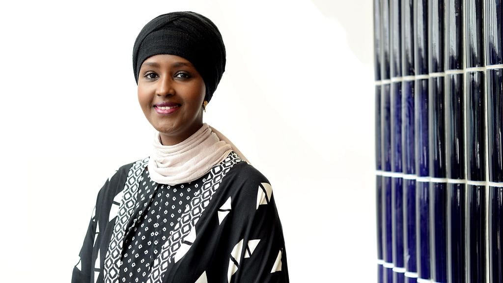 Somalian presidenttiehdokkuutta mahdollisesti tavoitteleva Fadumo Dayib Helsingissä 14. heinäkuuta 2016.