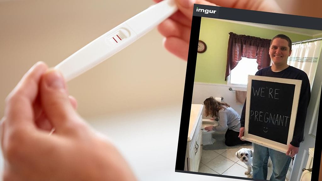 Vielä tässä kuvassa saamme todistaa tulevan isän leveää hymyä.