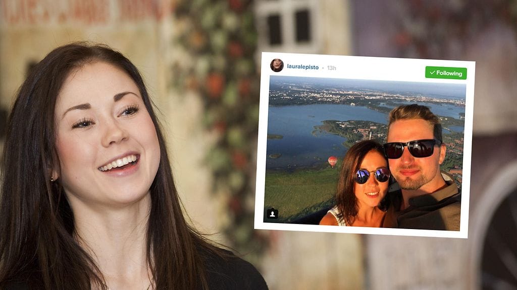 Laura Lepistö ja Tommi Huovinen saivat valmistujaislahjaksi kuumailmapallolennon. Yhteiskuva Instagramista.