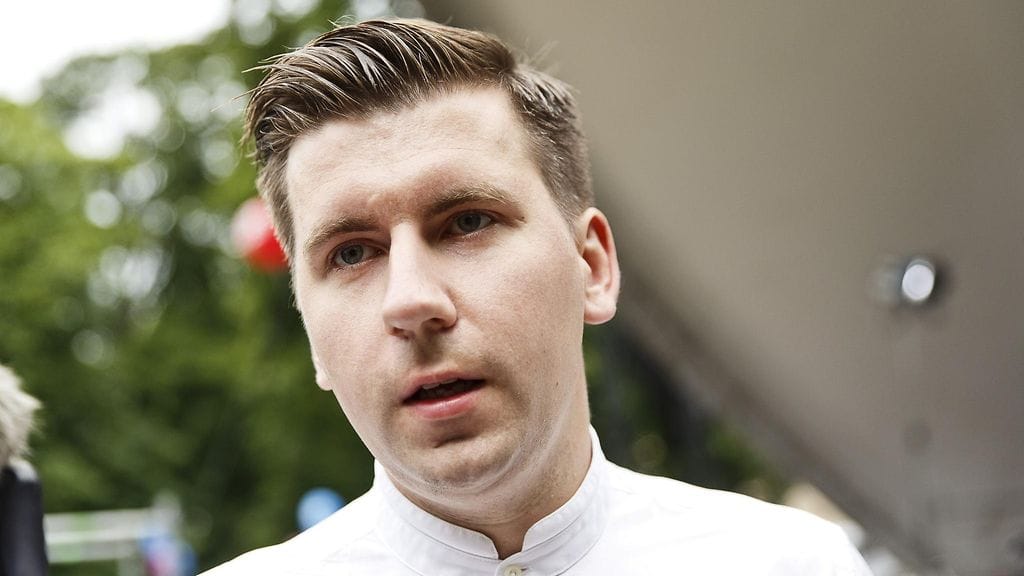 Perussuomalaisten nuorten puheenjohtaja Sebastian Tynkkynen perussuomalaisten puoluepäivässä SuomiAreena-tapahtumaviikolla Porissa 13.7.2016.