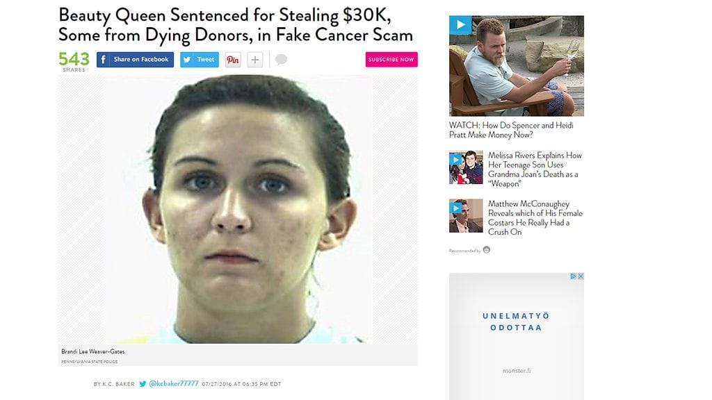 Kuvakaappaus People-lehden sivuilta.