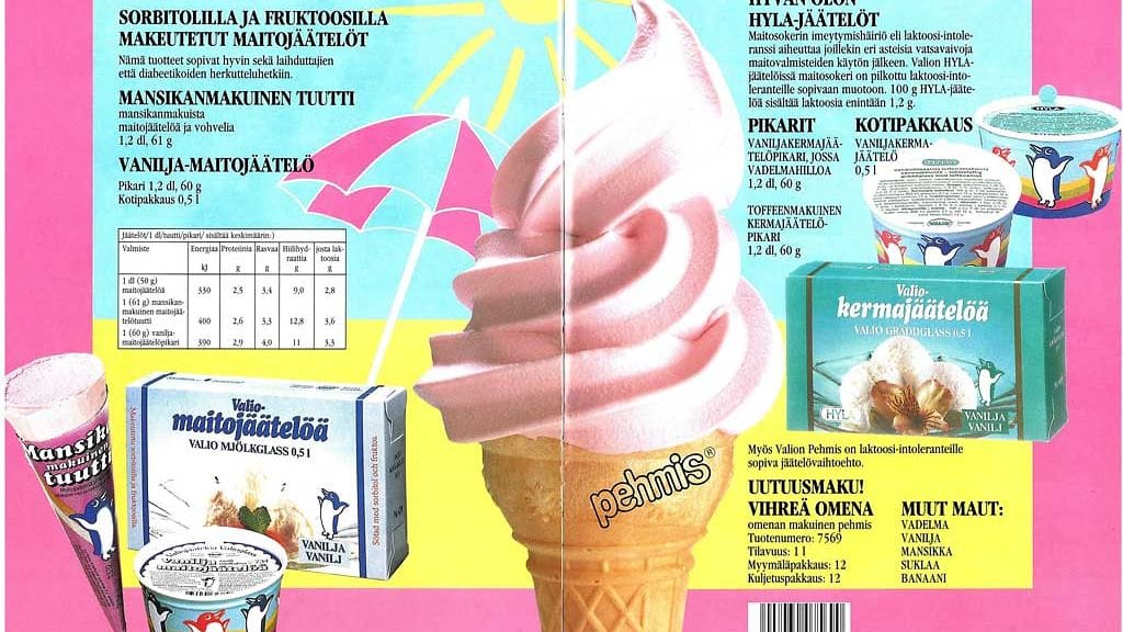 Valion jäätelöesite vuodelta 1990.
