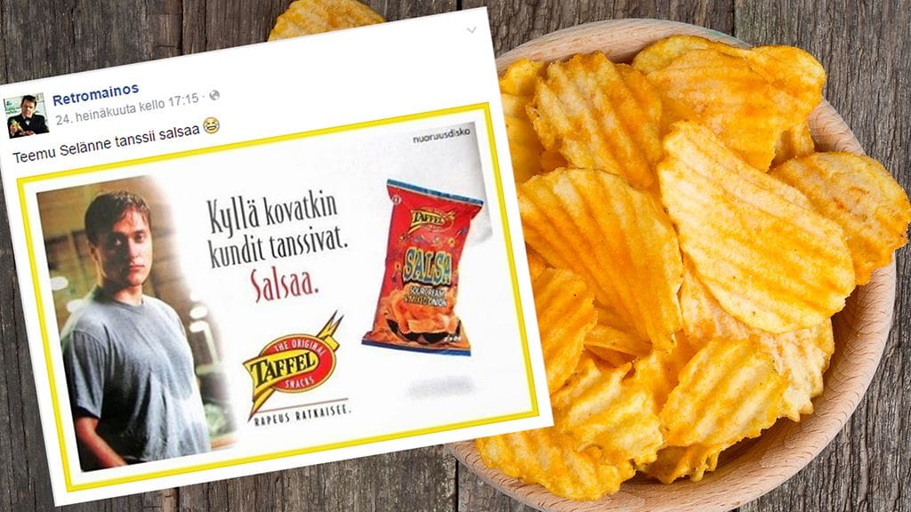 Teemu Selänne poseerasi 1990-luvulla sipsimainoksessa.