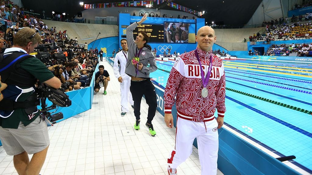 Venäläisuimari Jevgeni Korotyskin voitti Lontoon olympialaisissa hopeaa vuonna 2012.