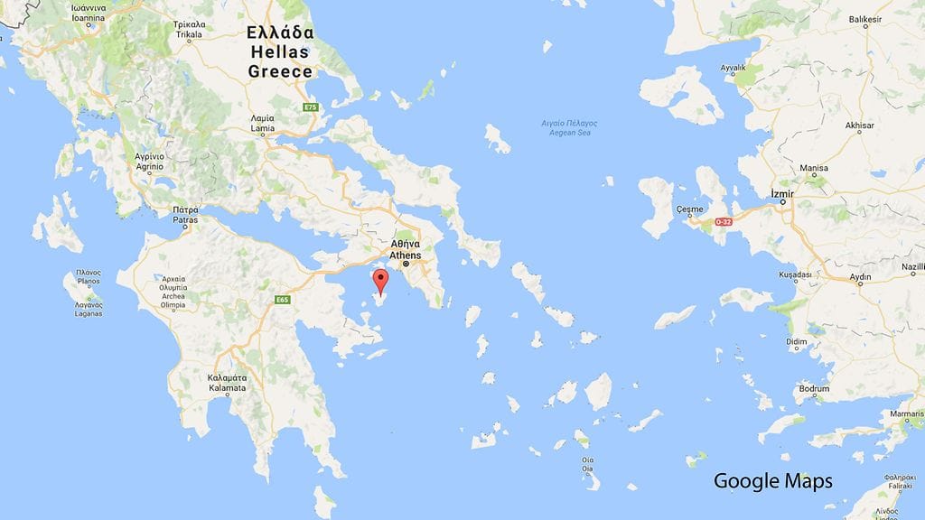 Aeginan saaren sijainti kartalla.