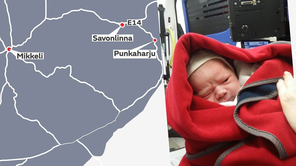 Valtatien varteen syntynyt vauva kuvattuna heti synnytyksen jälkeen.