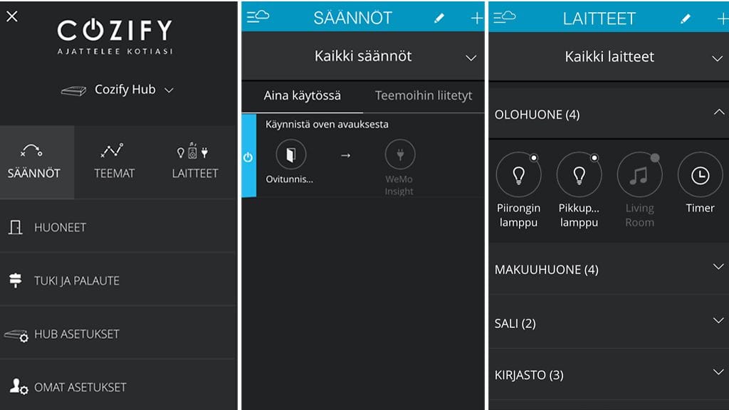 Cozify-järjestelmän käyttöliittymä