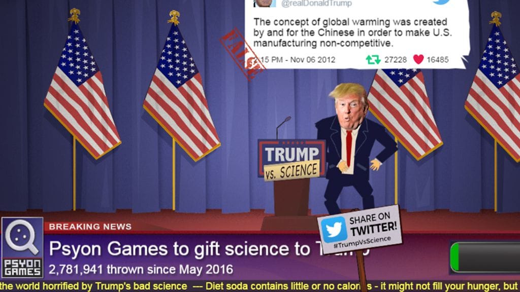 Kuvakaappaus Trump Vs. Science -nettipelistä