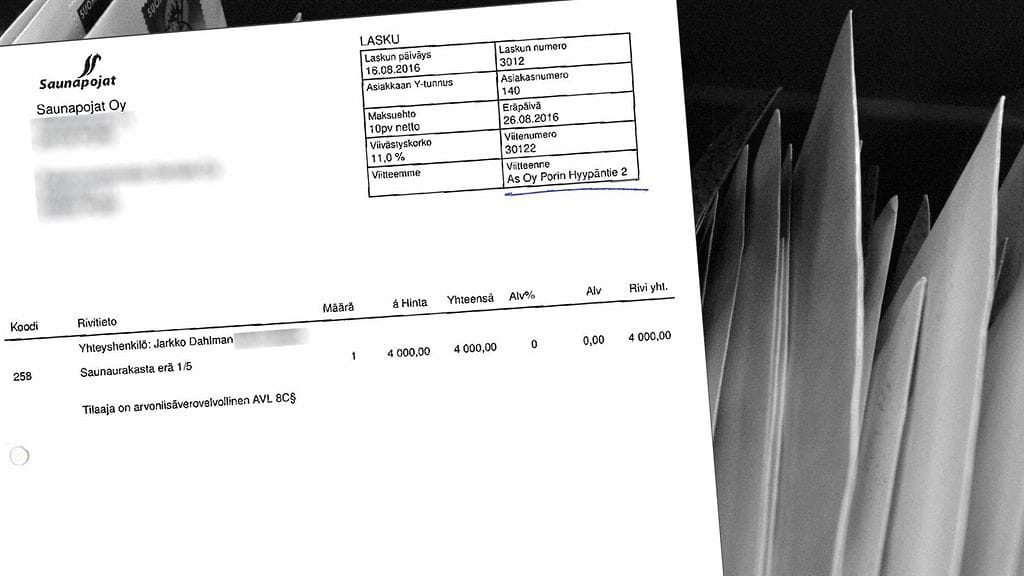 Röyhkeä huijaus paljastui, kun Jarkko Dahlman alkoi ihmettelemään, miksei tunnollinen asiakas ollut maksanut laskua. Selvisi, että maksusuoritus oli tehty, mutta rahat olivat menneet huijarille. Kuvassa väärennetty lasku.