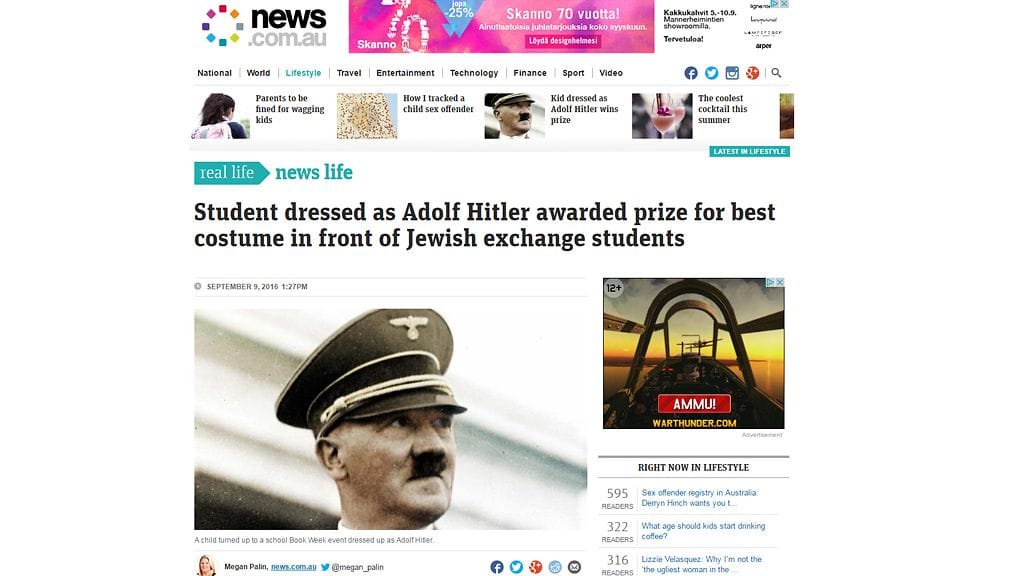 Lapsi pukeutui Hitler-asuun koulun tapahtumassa.