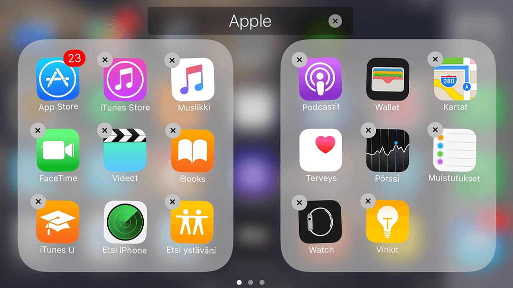 Applen omia sovelluksia voi piilottaa.