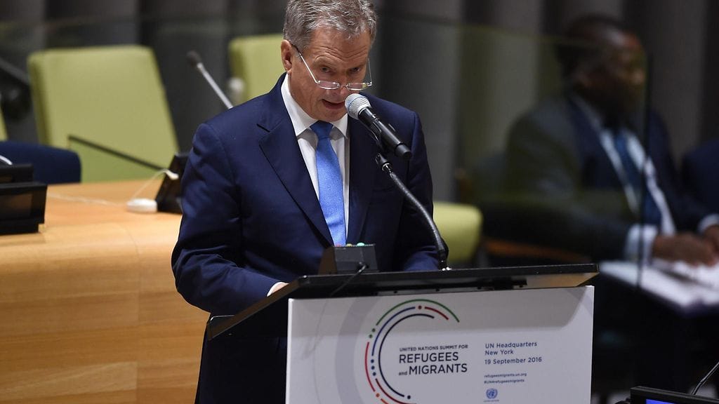 Presidentti Sauli Niinistö puhui tänään YK:n pakolais- ja siirtolaisuusliikettä käsittelevässä kokouksessa New Yorkissa.