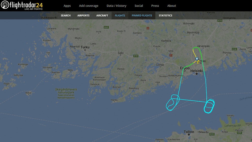 Lentokone kierteli silminnäkijän mukaan isoa kahdeksikkoa Tallinnan ja Helsingin välissä kuluttaakseen turhat polttoaineet pois ennen palaamista kentälle.