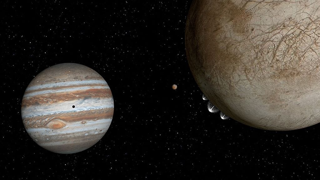 Jupiteria kiertävä Europa-kuu on yksi tutkijoiden mielenkiinnon kohteista, kun Aurinkokunnasta pyritään löytämään Maan ulkopuolista elämää.