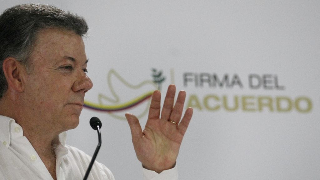Kolumbian presidentti Juan Manuel Santos 2. syyskuuta 2016. Santos on aktiivisesti ajanut rauhansopimuksen toteutumista.