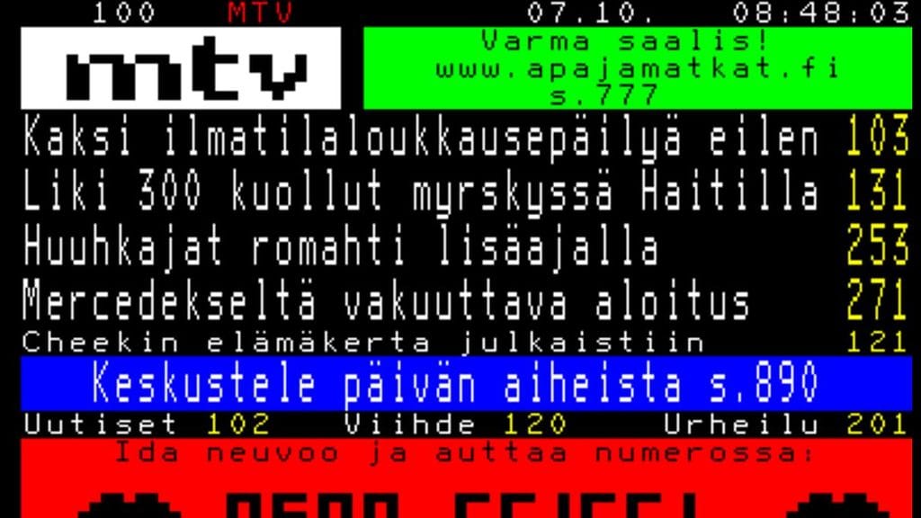 Tältä näytti MTV Tekstikanava perjantaina 7.10.