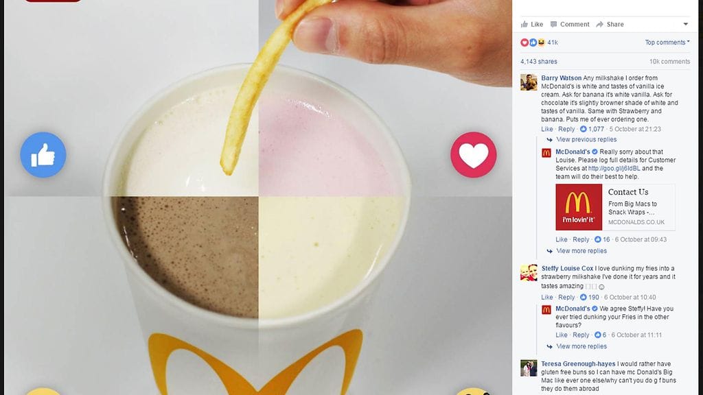 Ruutukaappaus Mcnald'sin Facebook-ryhmästä.