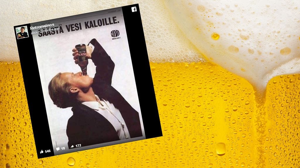 Vanha olutmainos naurattaa Facebookissa.