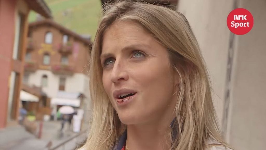 Therese Johaug NRK:n haastattelussa. Kuvakaappaus NRK:n videosta.