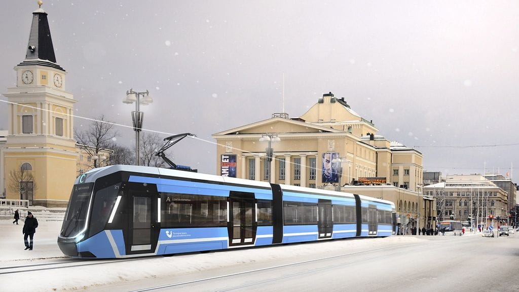 Havainnekuva Tampereelle suunnitellusta ratikasta.