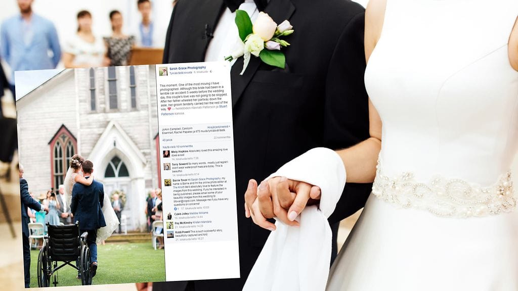 Nähdessään puolisonsa surun, sulhanen päätti kantaa pyörätuoliin joutuneen morsiamensa alttarille.