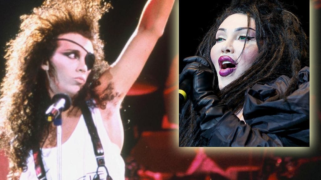 Pete Burns vuonna 1985 ja vuonna 2012.