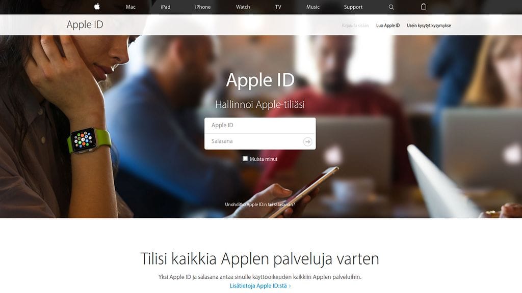 Viestintäviraston kuvakaappauksessa huijausviestin sisältämä linkki vie aidonnäköiselle Apple-sivustolle.