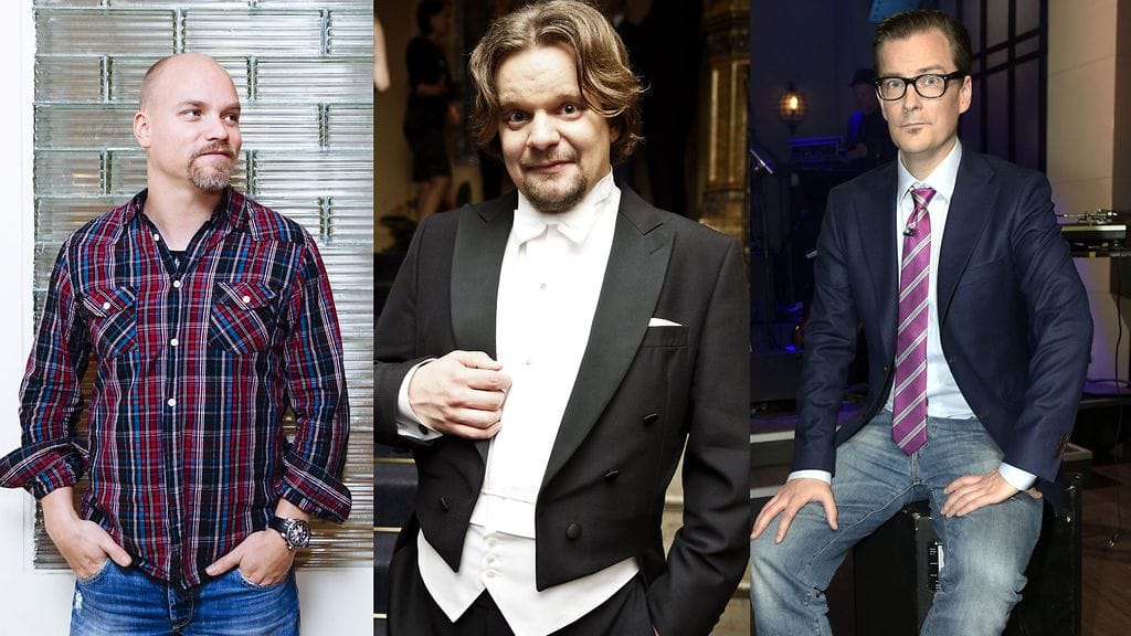 Stand up -koomikot Niko Kivelä, Ismo Leikola ja Andŕe Wickström.