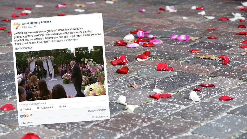 Tavallisesta poikkeava kukkaistyttö kruunasi morsiamen mukaan hänen suuren päivänsä.