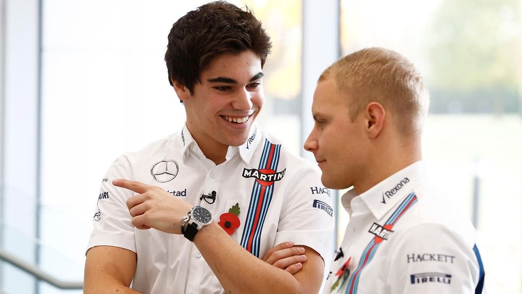 Lance Stroll ja Valtteri Bottas Williamsin tiedotustilaisuudessa torstaina.