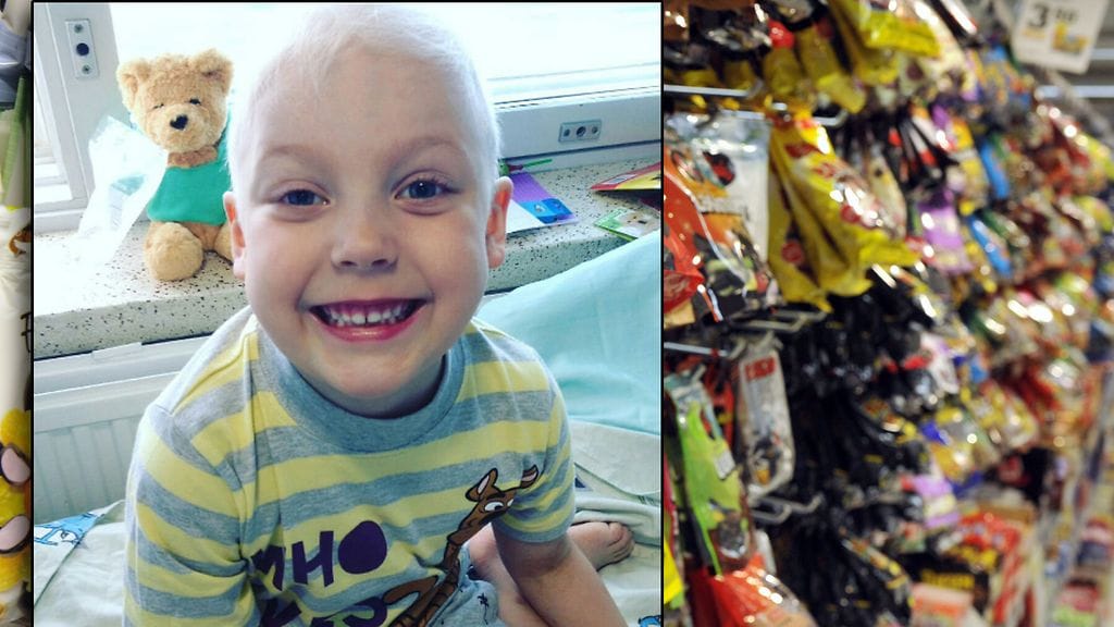 Pieni Nooa pääsi kauppaan pitkästä aikaa ja suunnisti heti totutulla tavalla karkkihyllylle.