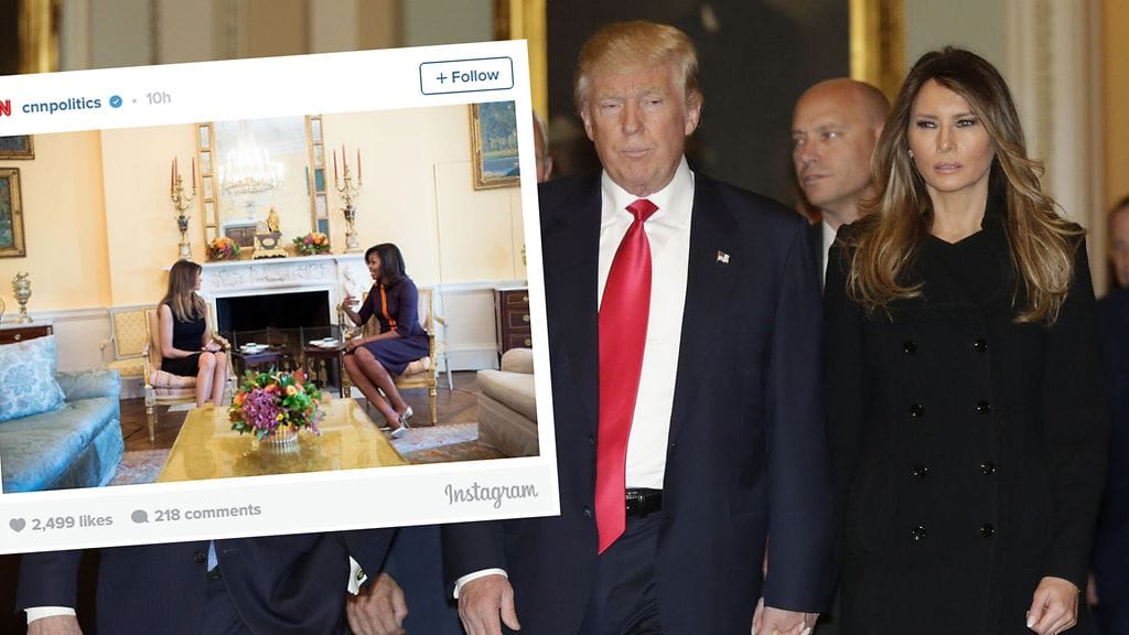 Donald Trump saapui tulevaan virka-asuntoonsa Valkoiseen taloon vaimonsa Melanian kanssa.