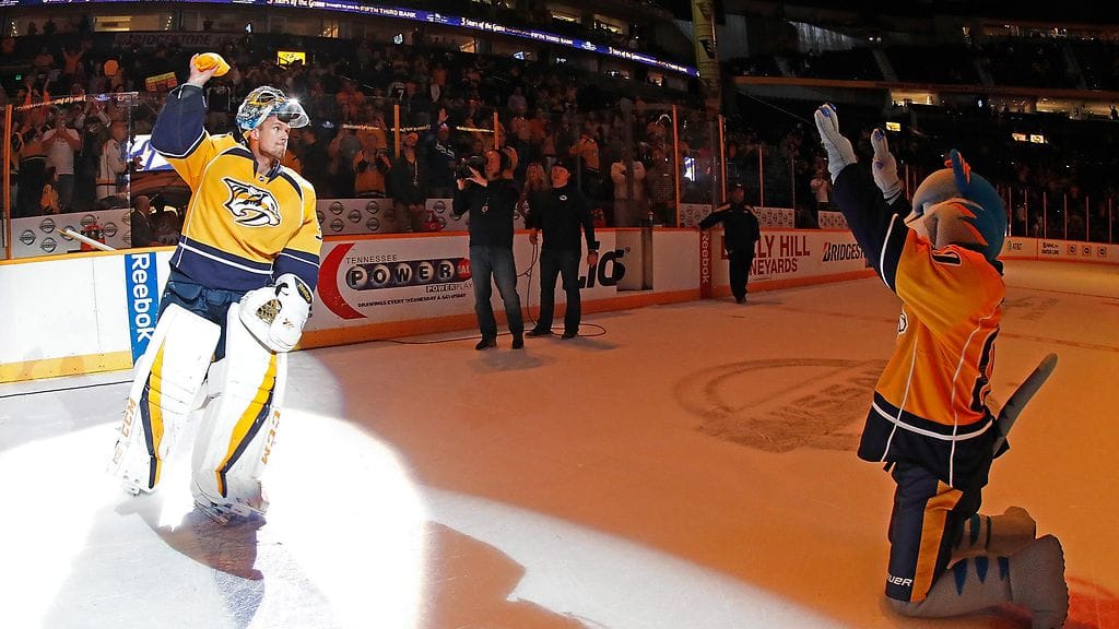 Nashvillen ykkösstara! Pekka Rinne torjui kaikki vedot ottelussa Anaheim Ducksia vastaan.