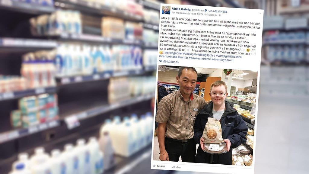 Kauppias Mans Hemmingsson tutustutti Max-pojan kaupan päivittäiseen toimintaan.