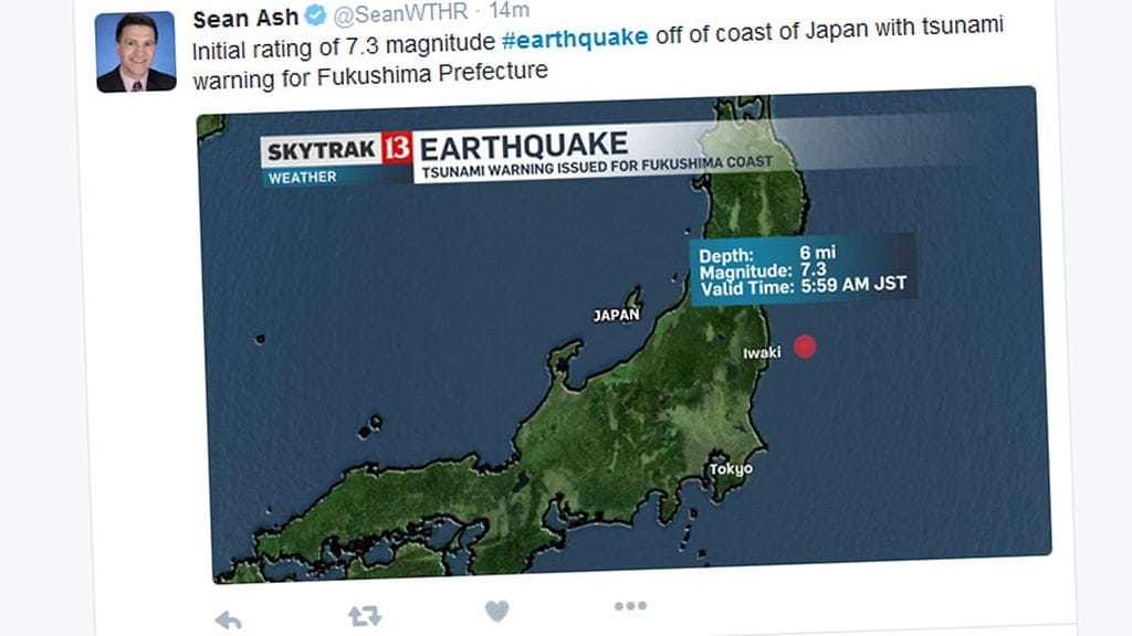Maanjäristys tapahtui noin kymmenen kilometrin syvyydessä meren alla koilliseen Tokiosta.