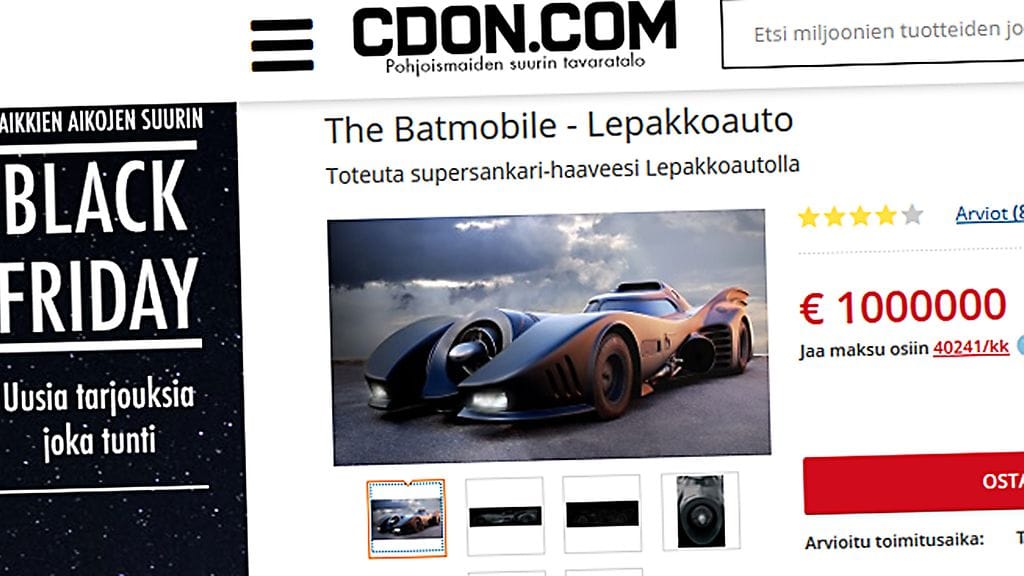 lepakkoauto black friday cdon