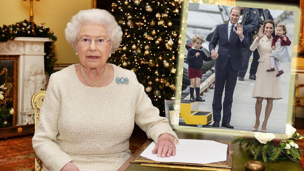 Kuningatar jouluna 2015 ja Prinssi William perheineen lokakuussa 2016.