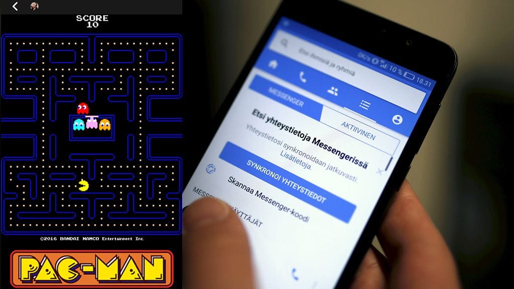 Kuvassa Pac-Man avattuna Messenger-sovelluksessa.