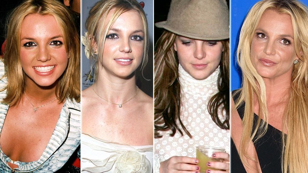 Britney vuosina 1999, 2002, 2006 ja 2016.