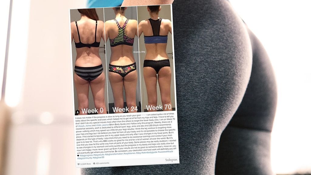 Naisen Instagram-kuvat puhuvat terveellisen ruokavalion ja liikunnan puolesta.