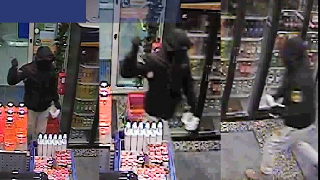 Poliisin välittämää kuvaa raisolaisen huoltoaseman ryöstöstä.