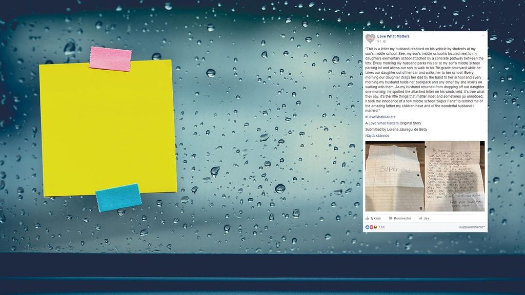 Isän toimintaa sivusta seuranneet oppilaat halusivat muistuttaa isää siitä, kuinka tärkeää työtä hän oikein päivittäin tekee.